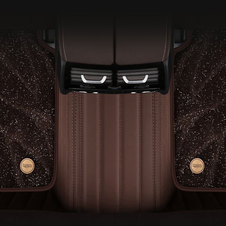 Automotive Floor Mats PU Leather + Starry Sky Blanket Waterproof Car Carpet Truck Mats 7pcs For Ford F-150 - Brown