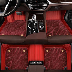 Automotive Floor Mats PU Leather + Starry Sky Blanket Waterproof Car Carpet Truck Mats 7pcs For Ford F-150 - Wine Red