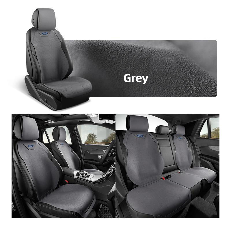 Automotive Half Surround Suede Real Leather Breathable Front & Rear Car Seat Cover Truck Seat Cushion For Ford F-150 - Grey