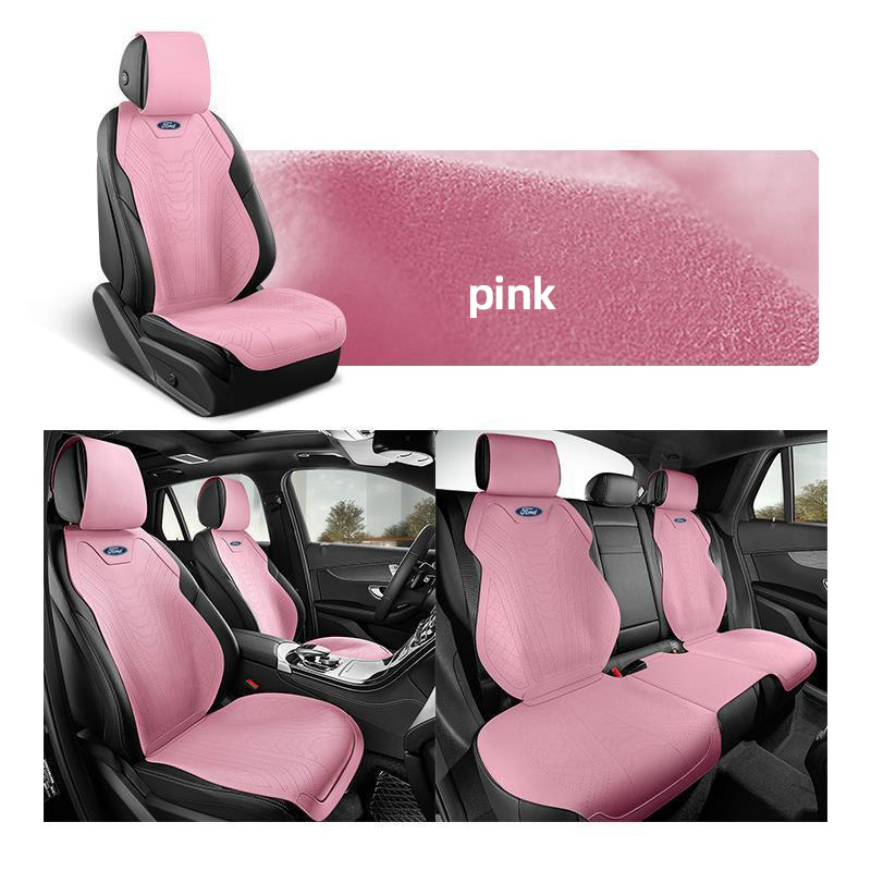 Automotive Half Surround Suede Real Leather Breathable Front & Rear Car Seat Cover Truck Seat Cushion For Ford F-150 - Pink