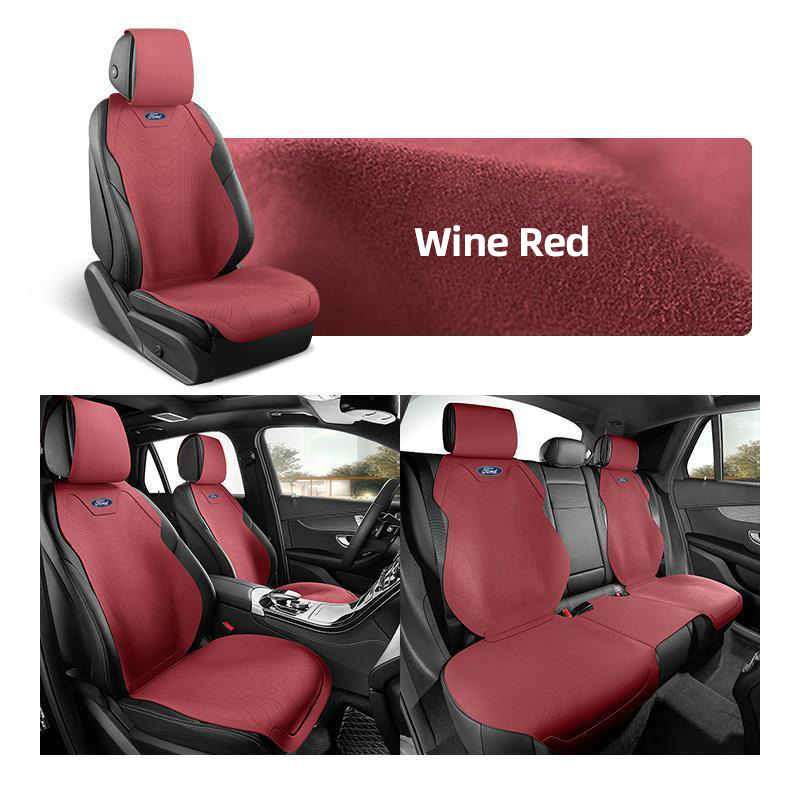 Automotive Half Surround Suede Real Leather Breathable Front & Rear Car Seat Cover Truck Seat Cushion For Ford F-150 - Wine Red