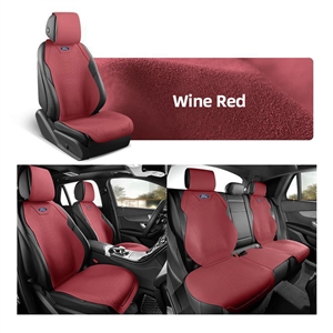 Automotive Half Surround Suede Real Leather Breathable Front & Rear Car Seat Cover Truck Seat Cushion For Ford F-150 - Wine Red