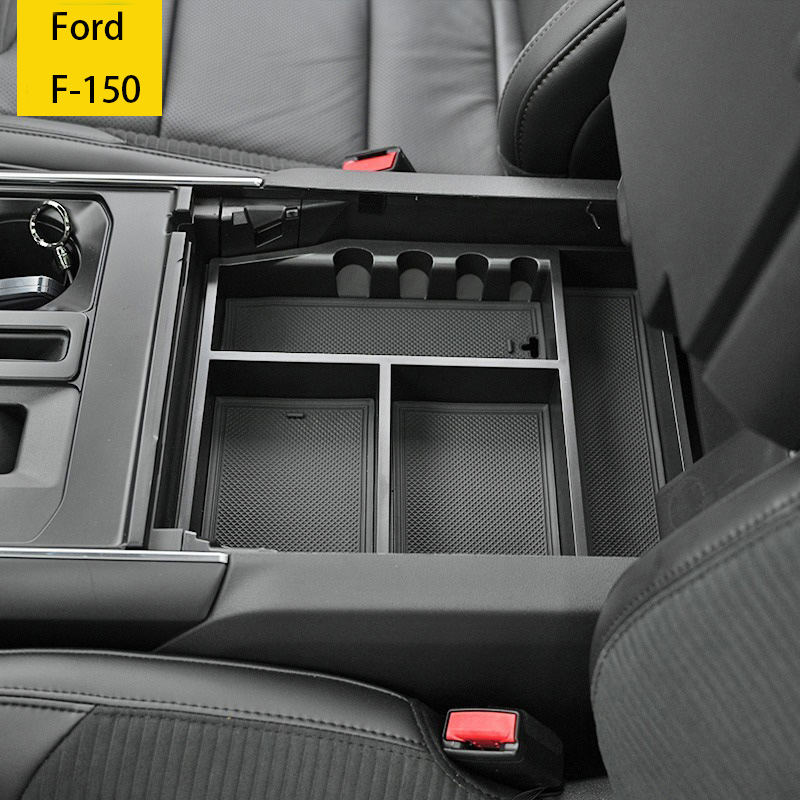 Car Interior Modification Central Armrest Storage Box Automotive Central Control Stowing Tidying For Ford F-150 - Black