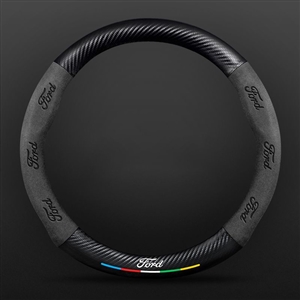 Car Steering Wheel Cover Automotive Interior 3D Embossing Of Suede + Carbon Fiber Leather For Ford F-150 - Black