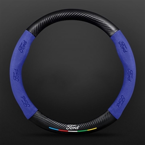 Car Steering Wheel Cover Automotive Interior 3D Embossing Of Suede + Carbon Fiber Leather For Ford F-150 - Blue