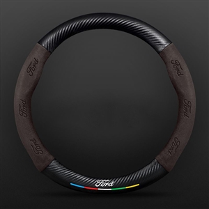 Car Steering Wheel Cover Automotive Interior 3D Embossing Of Suede + Carbon Fiber Leather For Ford F-150 - Brown