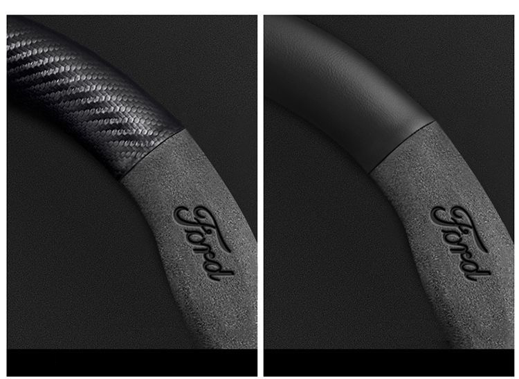 Car Steering Wheel Cover Automotive Interior 3D Embossing Of Suede + Carbon Fiber Leather For Ford F-150 - Red