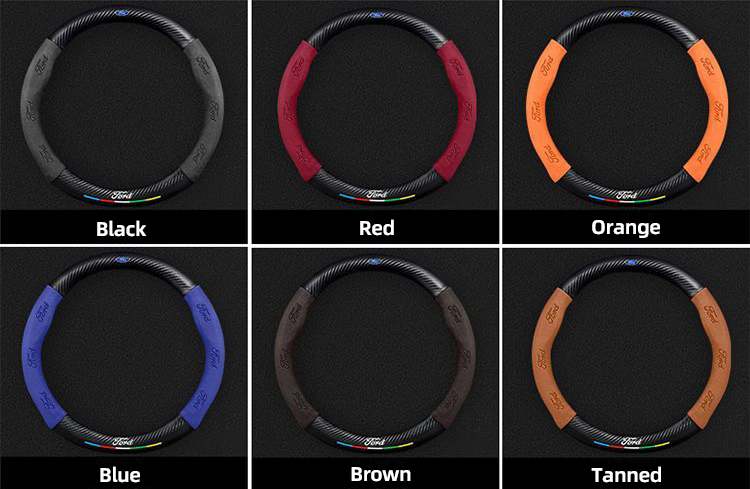 Car Steering Wheel Cover Automotive Interior 3D Embossing Of Suede + Carbon Fiber Leather For Ford F-150 - Red