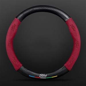 Car Steering Wheel Cover Automotive Interior 3D Embossing Of Suede + Carbon Fiber Leather For Ford F-150 - Red