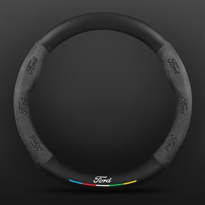 Car Steering Wheel Cover Automotive Interior 3D Embossing Of Suede + Genuine Leather For Ford F-150 - Black