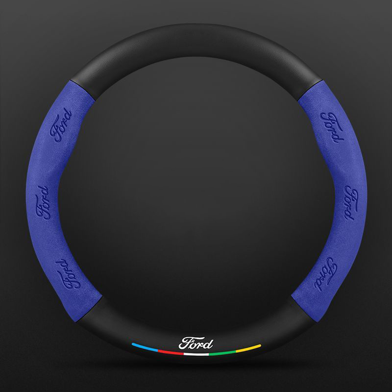 Car Steering Wheel Cover Automotive Interior 3D Embossing Of Suede + Genuine Leather For Ford F-150 - Blue