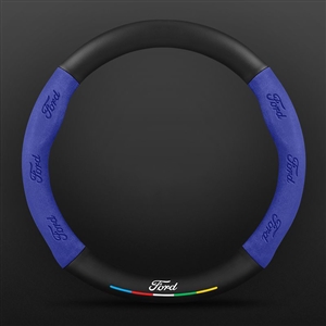 Car Steering Wheel Cover Automotive Interior 3D Embossing Of Suede + Genuine Leather For Ford F-150 - Blue