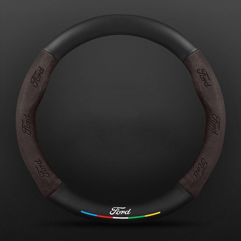 Car Steering Wheel Cover Automotive Interior 3D Embossing Of Suede + Genuine Leather For Ford F-150 - Brown