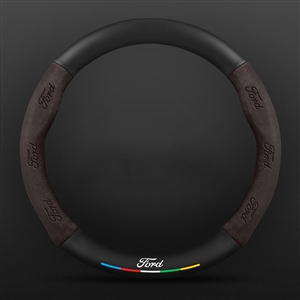 Car Steering Wheel Cover Automotive Interior 3D Embossing Of Suede + Genuine Leather For Ford F-150 - Brown