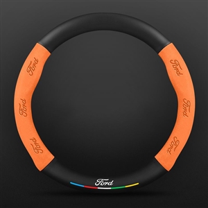 Car Steering Wheel Cover Automotive Interior 3D Embossing Of Suede + Genuine Leather For Ford F-150 - Orange