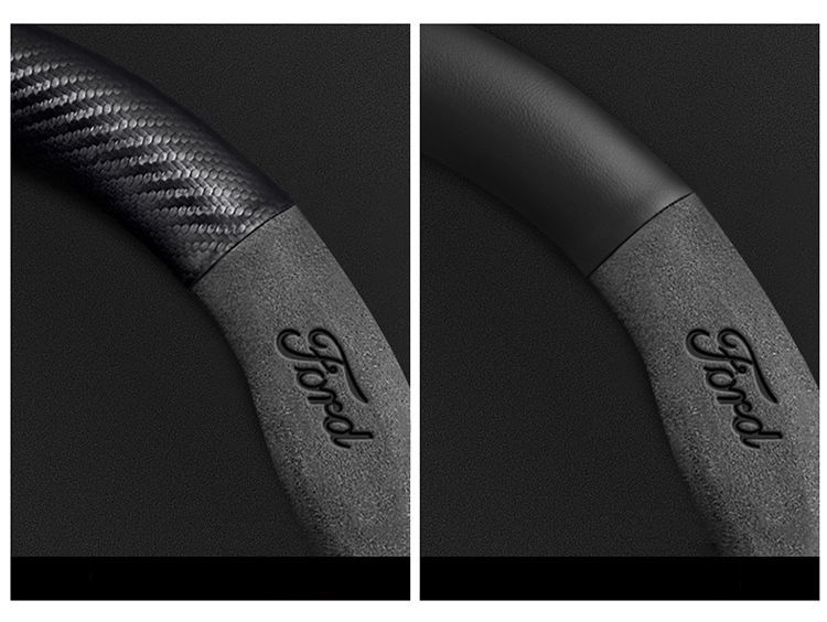 Car Steering Wheel Cover Automotive Interior 3D Embossing Of Suede + Genuine Leather For Ford F-150 - Black