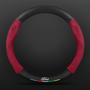 Car Steering Wheel Cover Automotive Interior 3D Embossing Of Suede + Genuine Leather For Ford F-150 - Red