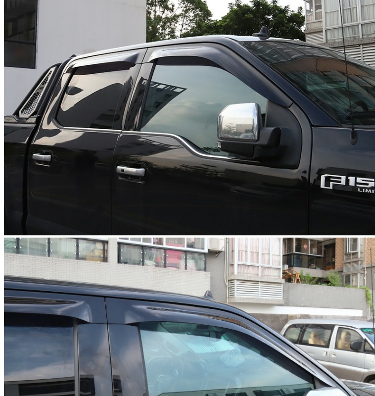 Car Sun And Rain Shelter Pickup Truck Window Rain Eyebrow Automotive Modification 4pcs For Ford F-150 - Translucent