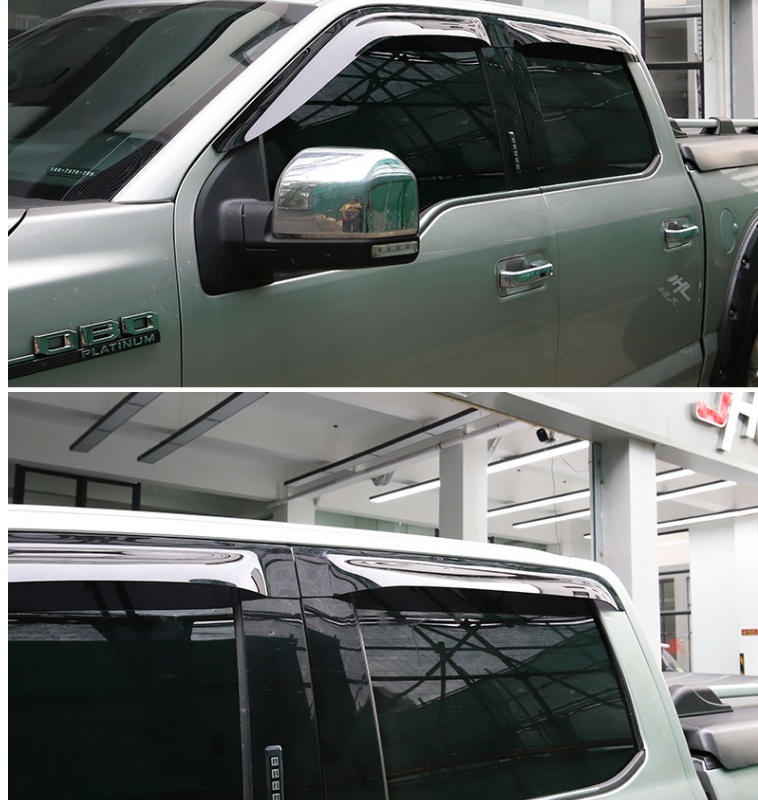 Car Sun And Rain Shelter Pickup Truck Window Rain Eyebrow Automotive Modification 4pcs For Ford F-150 - Translucent