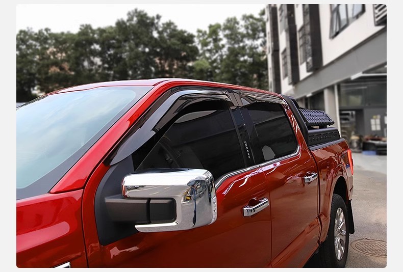 Car Sun And Rain Shelter Pickup Truck Window Rain Eyebrow Automotive Modification 4pcs For Ford F-150 - Translucent