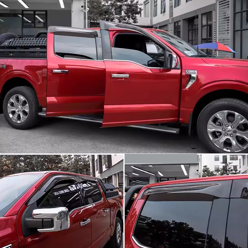 Car Sun And Rain Shelter Pickup Truck Window Rain Eyebrow Automotive Modification 4pcs For Ford F-150 - Translucent