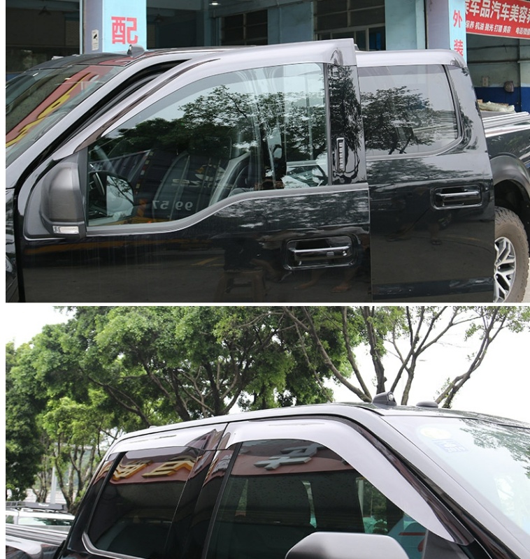 Car Sun And Rain Shelter Pickup Truck Window Rain Eyebrow Automotive Modification 4pcs For Ford F-150 - Translucent