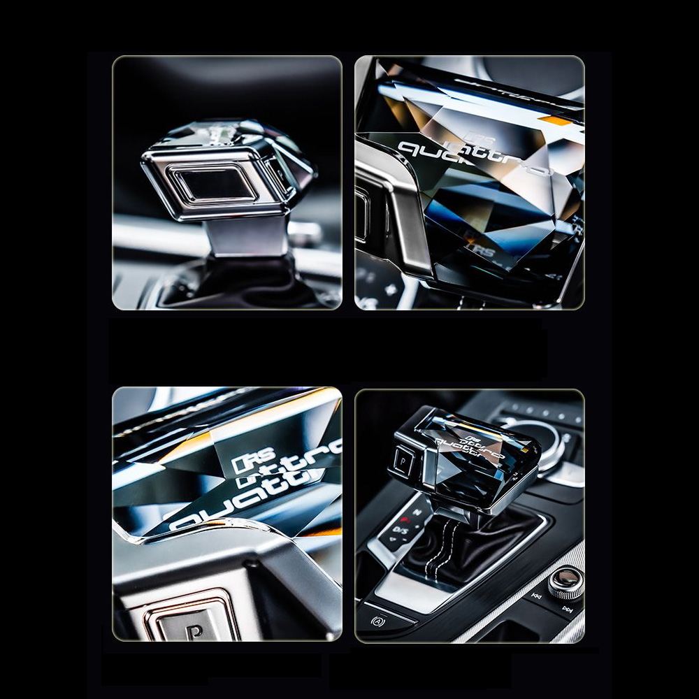 Genuine Leather Crystal Automatic Gear Shift Knob Lever Car Shifters Assembly 3D Gradient Touch LED Light For Audi S7 - RS Quattro