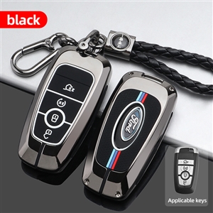 Metal Auto Zinc Alloy Automobile Key Bags Protect Men Truck Key Covers For Ford F-150 - Black + Woven keychain