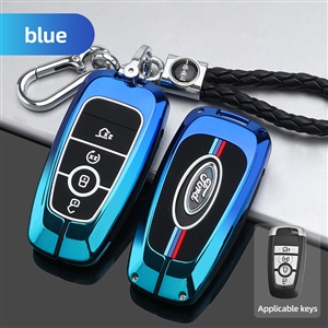 Metal Auto Zinc Alloy Automobile Key Bags Protect Men Truck Key Covers For Ford F-150 - Blue + Woven keychain