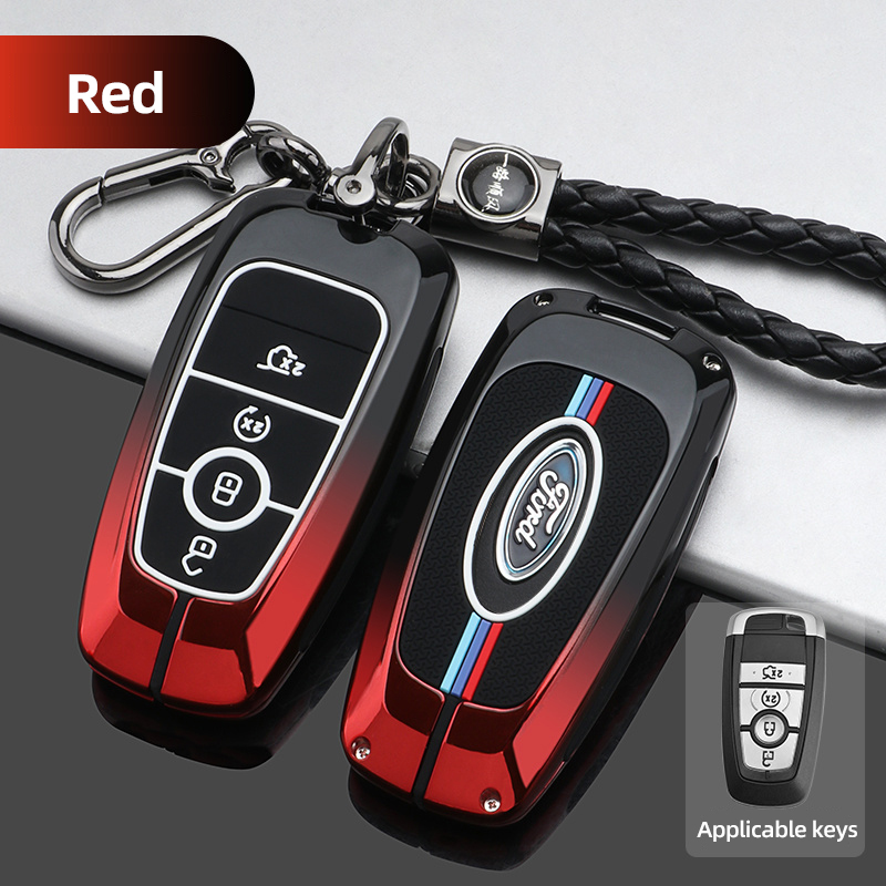 Metal Auto Zinc Alloy Automobile Key Bags Protect Men Truck Key Covers For Ford F-150 - Red + Woven keychain
