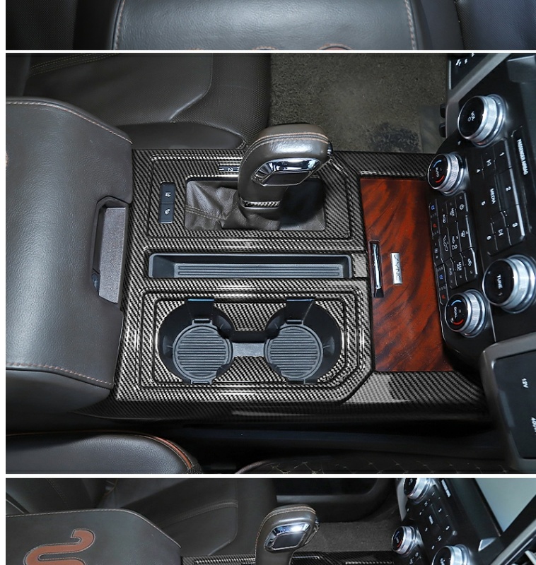 Original ABS Automobile Console Gear Shift Knob Box Panel Cover Car Shifters Decor For Ford F-150 - Black Carbon Fiber