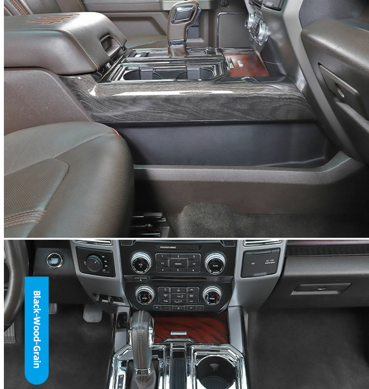 Original ABS Automobile Console Gear Shift Knob Box Panel Cover Car Shifters Decor For Ford F-150 - Black Wood Grain