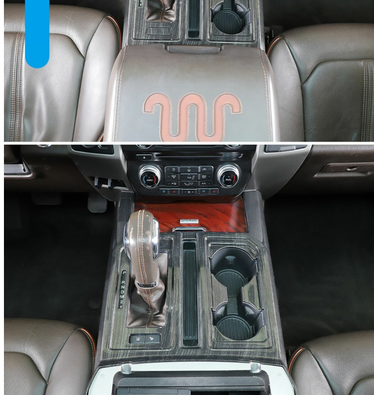 Original ABS Automobile Console Gear Shift Knob Box Panel Cover Car Shifters Decor For Ford F-150 - Black Wood Grain