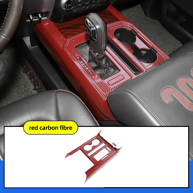 Original ABS Automobile Console Gear Shift Knob Box Panel Cover Car Shifters Decor For Ford F-150 - Red Carbon Fiber
