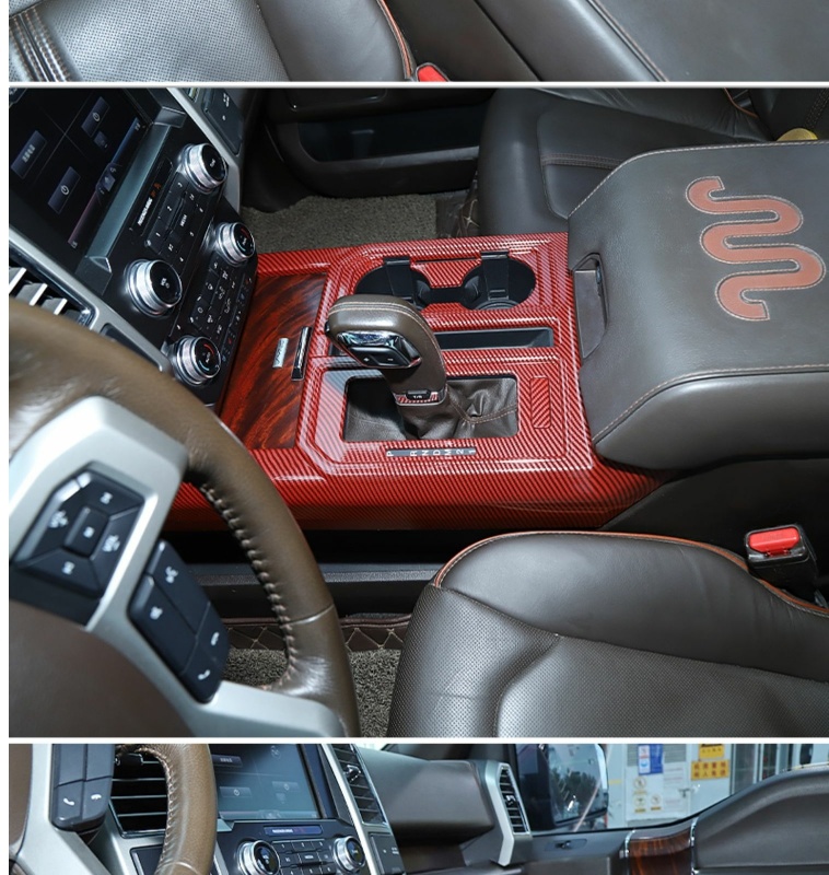 Original ABS Automobile Console Gear Shift Knob Box Panel Cover Car Shifters Decor For Ford F-150 - Red Carbon Fiber