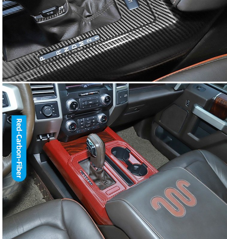 Original ABS Automobile Console Gear Shift Knob Box Panel Cover Car Shifters Decor For Ford F-150 - Red Carbon Fiber
