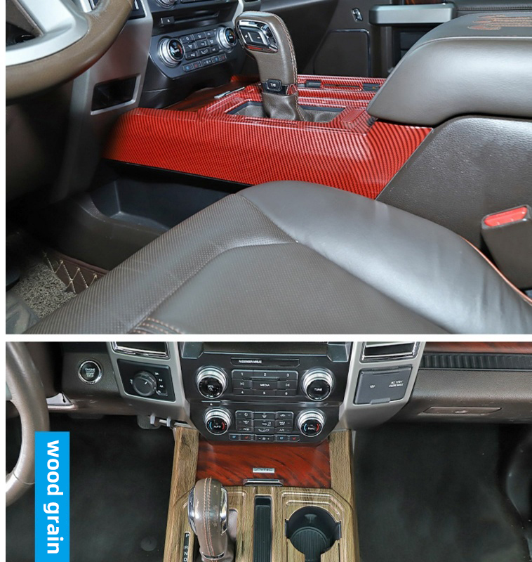 Original ABS Automobile Console Gear Shift Knob Box Panel Cover Car Shifters Decor For Ford F-150 - Red Carbon Fiber