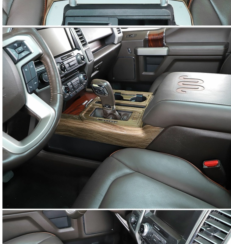 Original ABS Automobile Console Gear Shift Knob Box Panel Cover Car Shifters Decor For Ford F-150 - Sandalwood Grain