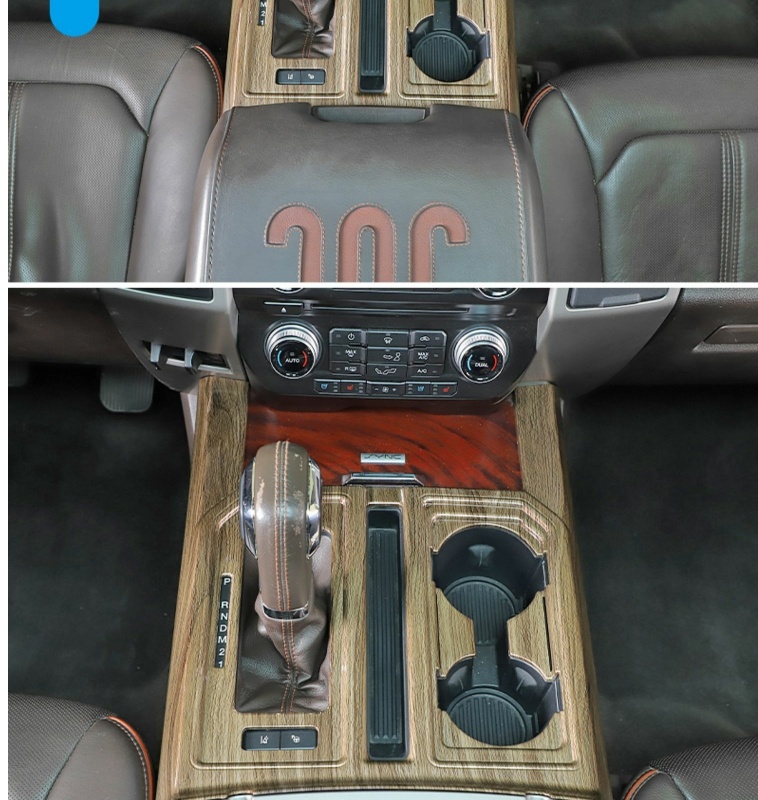 Original ABS Automobile Console Gear Shift Knob Box Panel Cover Car Shifters Decor For Ford F-150 - Sandalwood Grain