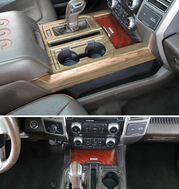 Original ABS Automobile Console Gear Shift Knob Box Panel Cover Car Shifters Decor For Ford F-150 - Sandalwood Grain
