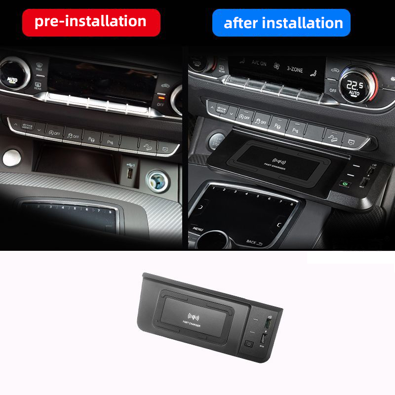 Original ABS Car Mobile Phone Wireless Charger 15W Auto Modification Upgrade QC3.0 PD Interface For Audi Q5 Q5L - Black