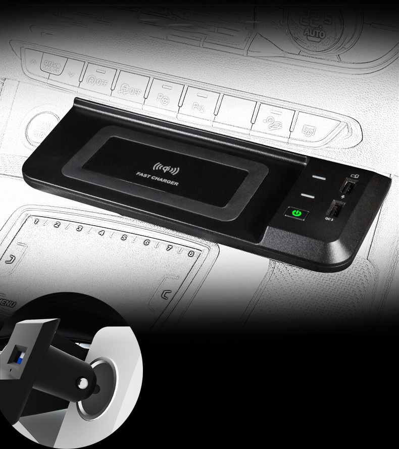 Original ABS Car Mobile Phone Wireless Charger 15W Auto Modification Upgrade QC3.0 PD Interface For Audi Q5 Q5L - Black