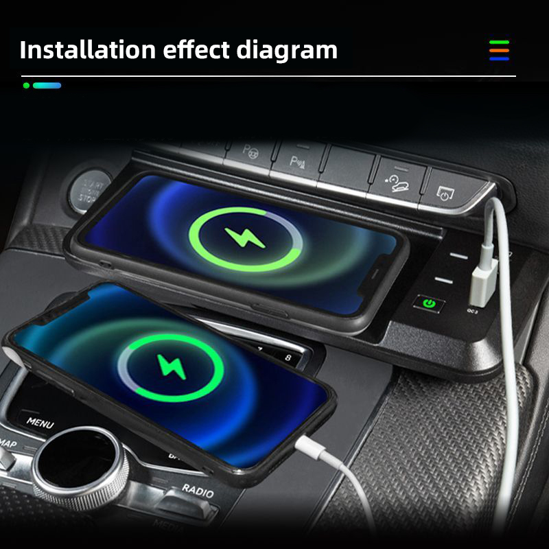 Original ABS Car Mobile Phone Wireless Charger 15W Auto Modification Upgrade QC3.0 PD Interface For Audi Q5 Q5L - Black