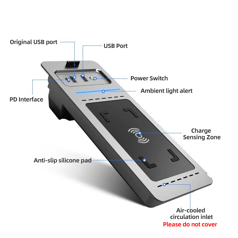 Original ABS Car Mobile Phone Wireless Charger 18W Auto Modification Upgrade QC3.0 PD Atmosphere Light For Ford F-150 - Black