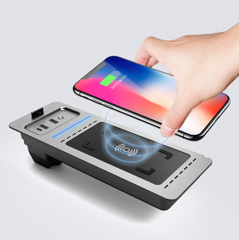 Original ABS Car Mobile Phone Wireless Charger 18W Auto Modification Upgrade QC3.0 PD Atmosphere Light For Ford F-150 - Black