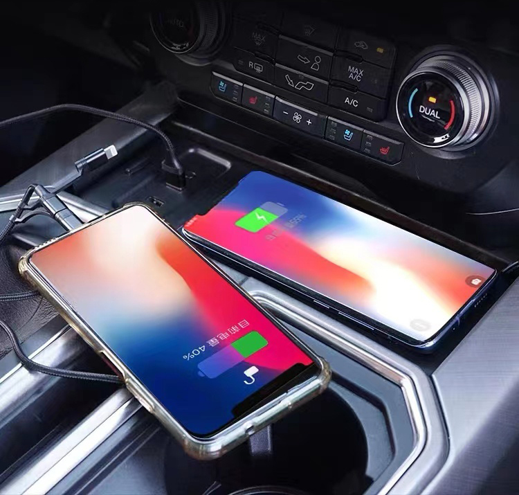 Original ABS Car Mobile Phone Wireless Charger 18W Auto Modification Upgrade QC3.0 PD Atmosphere Light For Ford F-150 - Black