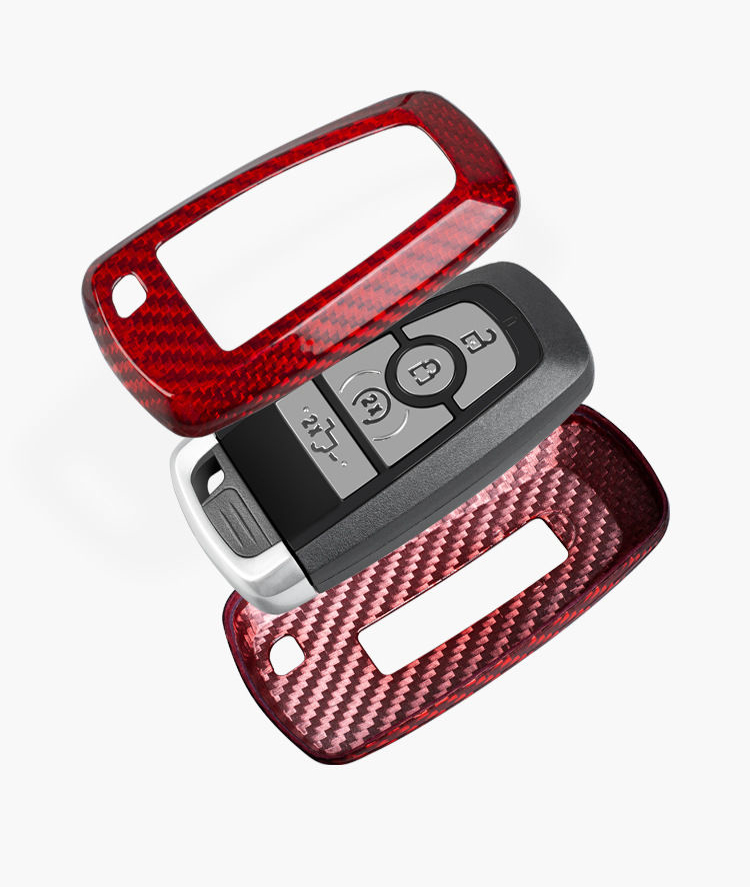Top Grade Carbon Fibre Automobile Key Bags Forging Men Car Key Covers For Ford F-150 - Red 01