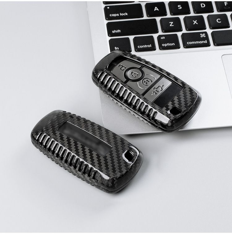Top Grade Carbon Fibre Automobile Key Bags Forging Men Car Key Covers For Ford F-150 - Red 01