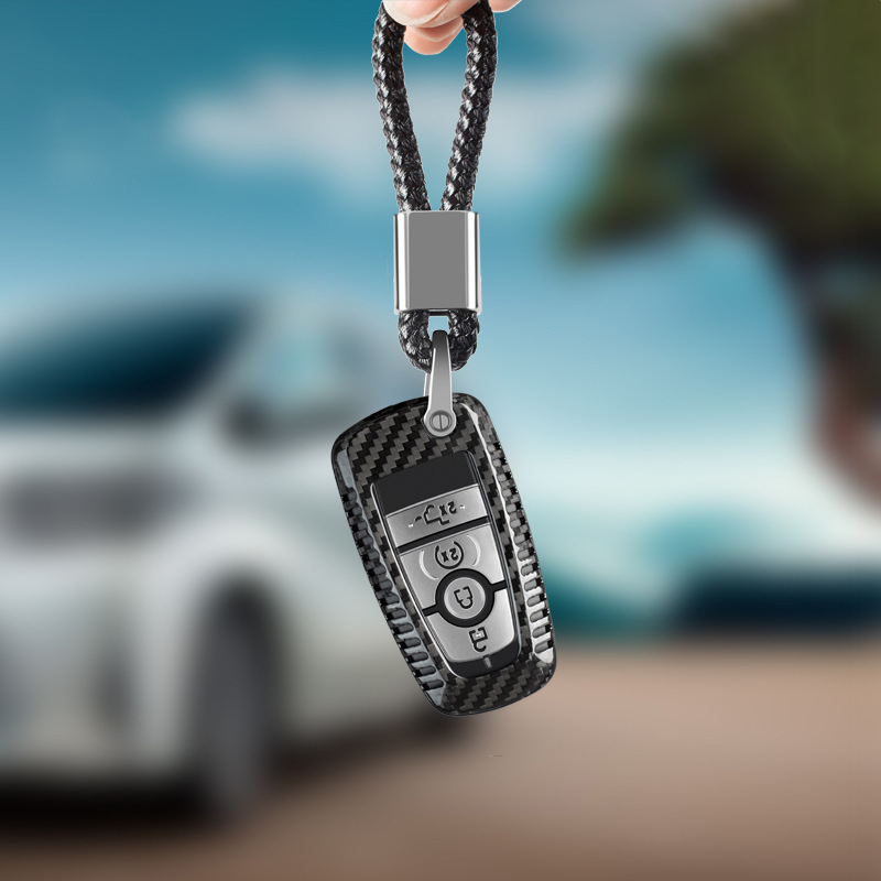 Top Grade Carbon Fibre Automobile Key Bags Forging Men Car Key Covers For Ford F-150 - Red 01