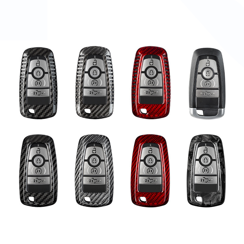 Top Grade Carbon Fibre Automobile Key Bags Forging Men Car Key Covers For Ford F-150 - Red 01
